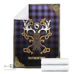 Scottish Rutherford Tartan Crest With Celtic Stag Premium Blanket - Tartan Plaid Blankets Scottish Plaid Tartan Plaid - ScotsTee - scotstee.com
