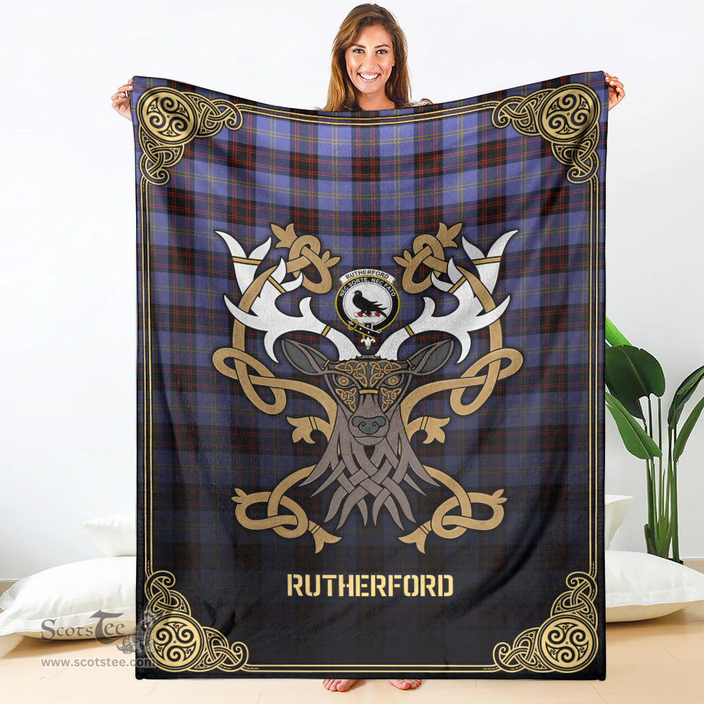 Scottish Rutherford Tartan Crest With Celtic Stag Premium Blanket - Tartan Plaid Blankets Scottish Plaid Tartan Plaid - ScotsTee - scotstee.com