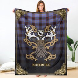 Scottish Rutherford Tartan Crest With Celtic Stag Premium Blanket - Tartan Plaid Blankets Scottish Plaid Tartan Plaid - ScotsTee - scotstee.com