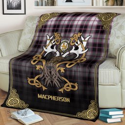 Scottish MacPherson Hunting Modern Tartan Crest With Celtic Stag Premium Blanket - Tartan Plaid Blankets Scottish Plaid Tartan Plaid - ScotsTee - scotstee.com