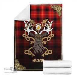 Scottish MacIver Modern Tartan Crest With Celtic Stag Premium Blanket - Tartan Plaid Blankets Scottish Plaid Tartan Plaid - ScotsTee - scotstee.com