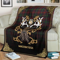 Scottish MacKintosh Hunting Modern Tartan Crest With Celtic Stag Premium Blanket - Tartan Plaid Blankets Scottish Plaid Tartan Plaid - ScotsTee - scotstee.com