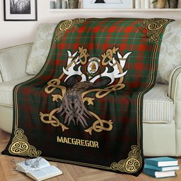Scottish MacGregor Ancient Tartan Crest With Celtic Stag Premium Blanket - Tartan Plaid Blankets Scottish Plaid Tartan Plaid - ScotsTee - scotstee.com
