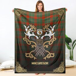 Scottish MacGregor Ancient Tartan Crest With Celtic Stag Premium Blanket - Tartan Plaid Blankets Scottish Plaid Tartan Plaid - ScotsTee - scotstee.com