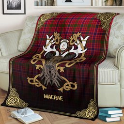 Scottish MacRae Modern Tartan Crest With Celtic Stag Premium Blanket - Tartan Plaid Blankets Scottish Plaid Tartan Plaid - ScotsTee - scotstee.com