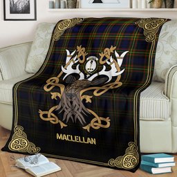Scottish MacLellan Modern Tartan Crest With Celtic Stag Premium Blanket - Tartan Plaid Blankets Scottish Plaid Tartan Plaid - ScotsTee - scotstee.com