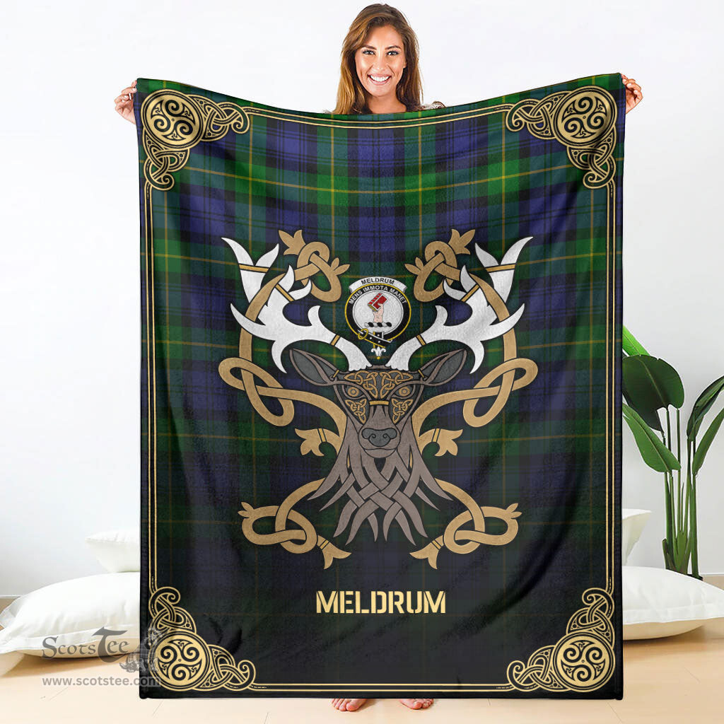 Scottish Meldrum Tartan Crest With Celtic Stag Premium Blanket - Tartan Plaid Blankets Scottish Plaid Tartan Plaid - ScotsTee - scotstee.com