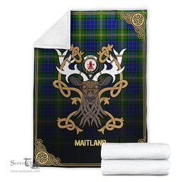 Scottish Maitland Tartan Crest With Celtic Stag Premium Blanket - Tartan Plaid Blankets Scottish Plaid Tartan Plaid - ScotsTee - scotstee.com