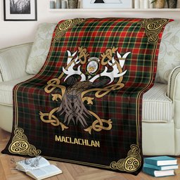 Scottish MacLachlan Hunting Modern Tartan Crest With Celtic Stag Premium Blanket - Tartan Plaid Blankets Scottish Plaid Tartan Plaid - ScotsTee - scotstee.com