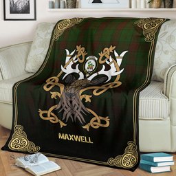 Scottish Maxwell Hunting Tartan Crest With Celtic Stag Premium Blanket - Tartan Plaid Blankets Scottish Plaid Tartan Plaid - ScotsTee - scotstee.com