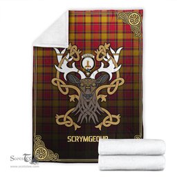 Scottish Scrymgeour Tartan Crest With Celtic Stag Premium Blanket - Tartan Plaid Blankets Scottish Plaid Tartan Plaid - ScotsTee - scotstee.com