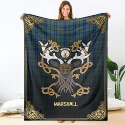 Scottish Marshall Tartan Crest With Celtic Stag Premium Blanket - Tartan Plaid Blankets Scottish Plaid Tartan Plaid - ScotsTee - scotstee.com