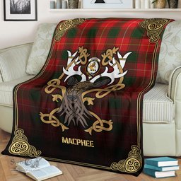 Scottish MacPhee Modern Tartan Crest With Celtic Stag Premium Blanket - Tartan Plaid Blankets Scottish Plaid Tartan Plaid - ScotsTee - scotstee.com