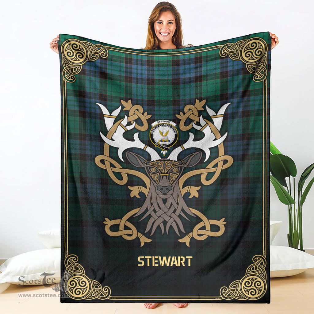 Scottish Stewart Old Ancient Tartan Crest With Celtic Stag Premium Blanket - Tartan Plaid Blankets Scottish Plaid Tartan Plaid - ScotsTee - scotstee.com