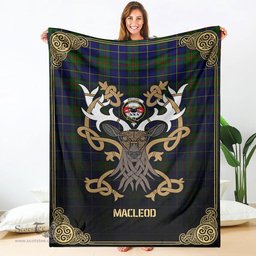 Scottish MacLeod of Harris Modern Tartan Crest With Celtic Stag Premium Blanket - Tartan Plaid Blankets Scottish Plaid Tartan Plaid - ScotsTee - scotstee.com