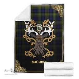 Scottish MacLaren Modern Tartan Crest With Celtic Stag Premium Blanket - Tartan Plaid Blankets Scottish Plaid Tartan Plaid - ScotsTee - scotstee.com