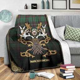 Scottish MacKinnon Hunting Ancient Tartan Crest With Celtic Stag Premium Blanket - Tartan Plaid Blankets Scottish Plaid Tartan Plaid - ScotsTee - scotstee.com