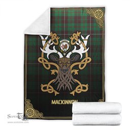 Scottish MacKinnon Hunting Ancient Tartan Crest With Celtic Stag Premium Blanket - Tartan Plaid Blankets Scottish Plaid Tartan Plaid - ScotsTee - scotstee.com