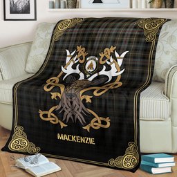 Scottish MacKenzie Weathered Tartan Crest With Celtic Stag Premium Blanket - Tartan Plaid Blankets Scottish Plaid Tartan Plaid - ScotsTee - scotstee.com
