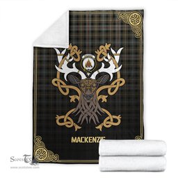 Scottish MacKenzie Weathered Tartan Crest With Celtic Stag Premium Blanket - Tartan Plaid Blankets Scottish Plaid Tartan Plaid - ScotsTee - scotstee.com