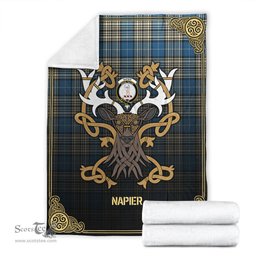 Scottish Napier Ancient Tartan Crest With Celtic Stag Premium Blanket - Tartan Plaid Blankets Scottish Plaid Tartan Plaid - ScotsTee - scotstee.com