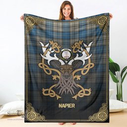Scottish Napier Ancient Tartan Crest With Celtic Stag Premium Blanket - Tartan Plaid Blankets Scottish Plaid Tartan Plaid - ScotsTee - scotstee.com