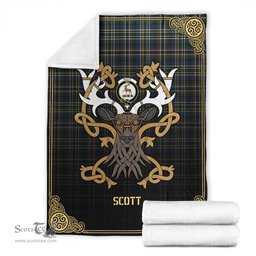 Scottish Scott Green Modern Tartan Crest With Celtic Stag Premium Blanket - Tartan Plaid Blankets Scottish Plaid Tartan Plaid - ScotsTee - scotstee.com