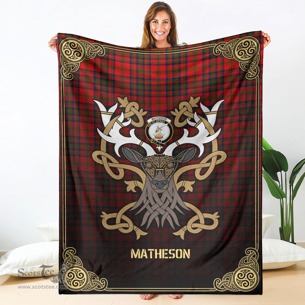 Scottish Matheson Modern Tartan Crest With Celtic Stag Premium Blanket - Tartan Plaid Blankets Scottish Plaid Tartan Plaid - ScotsTee - scotstee.com