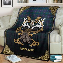 Scottish Sandilands Tartan Crest With Celtic Stag Premium Blanket - Tartan Plaid Blankets Scottish Plaid Tartan Plaid - ScotsTee - scotstee.com