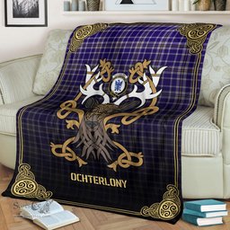 Scottish Ochterlony Tartan Crest With Celtic Stag Premium Blanket - Tartan Plaid Blankets Scottish Plaid Tartan Plaid - ScotsTee - scotstee.com