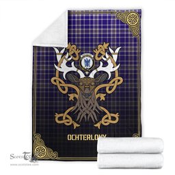 Scottish Ochterlony Tartan Crest With Celtic Stag Premium Blanket - Tartan Plaid Blankets Scottish Plaid Tartan Plaid - ScotsTee - scotstee.com