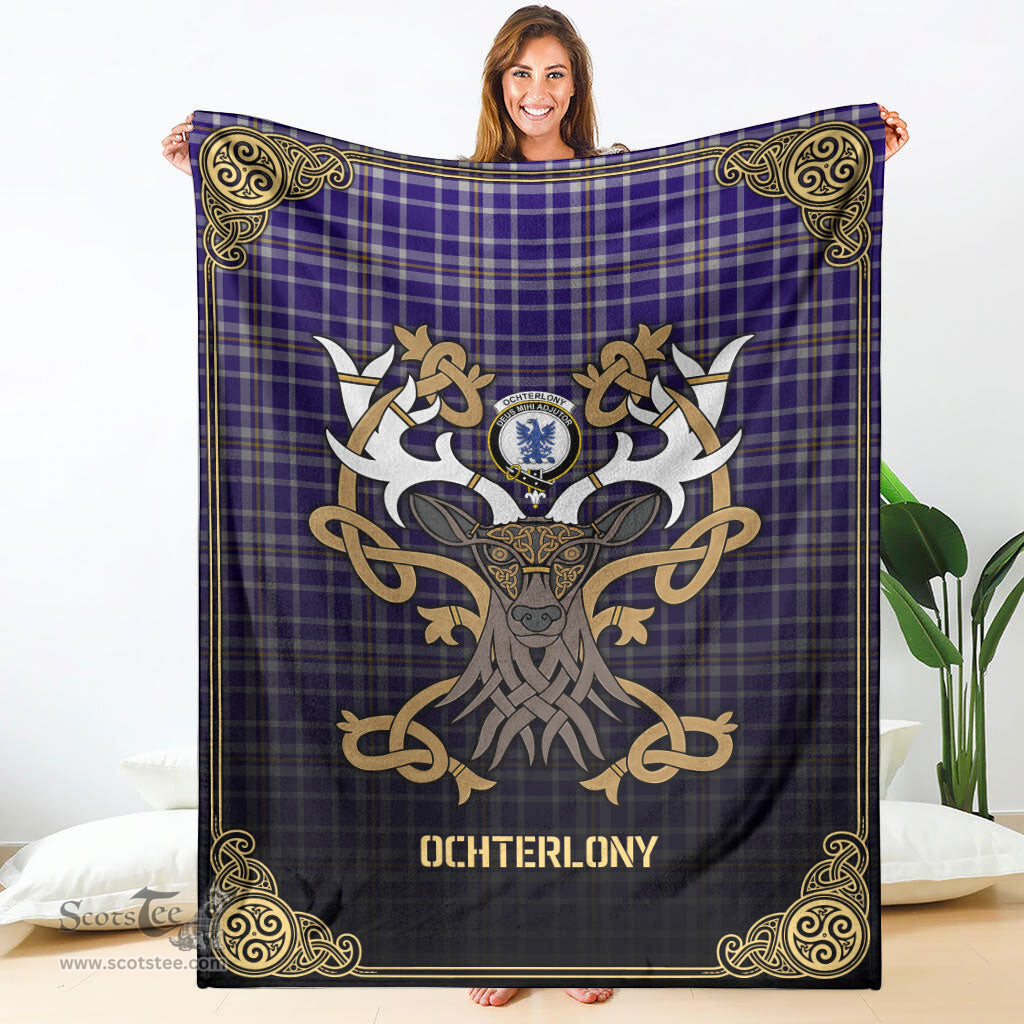 Scottish Ochterlony Tartan Crest With Celtic Stag Premium Blanket - Tartan Plaid Blankets Scottish Plaid Tartan Plaid - ScotsTee - scotstee.com