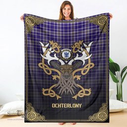 Scottish Ochterlony Tartan Crest With Celtic Stag Premium Blanket - Tartan Plaid Blankets Scottish Plaid Tartan Plaid - ScotsTee - scotstee.com