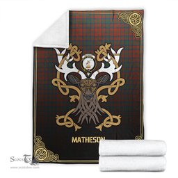Scottish Matheson Ancient Tartan Crest With Celtic Stag Premium Blanket - Tartan Plaid Blankets Scottish Plaid Tartan Plaid - ScotsTee - scotstee.com
