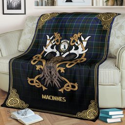 Scottish MacInnes Modern Tartan Crest With Celtic Stag Premium Blanket - Tartan Plaid Blankets Scottish Plaid Tartan Plaid - ScotsTee - scotstee.com