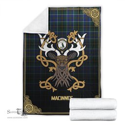 Scottish MacInnes Modern Tartan Crest With Celtic Stag Premium Blanket - Tartan Plaid Blankets Scottish Plaid Tartan Plaid - ScotsTee - scotstee.com