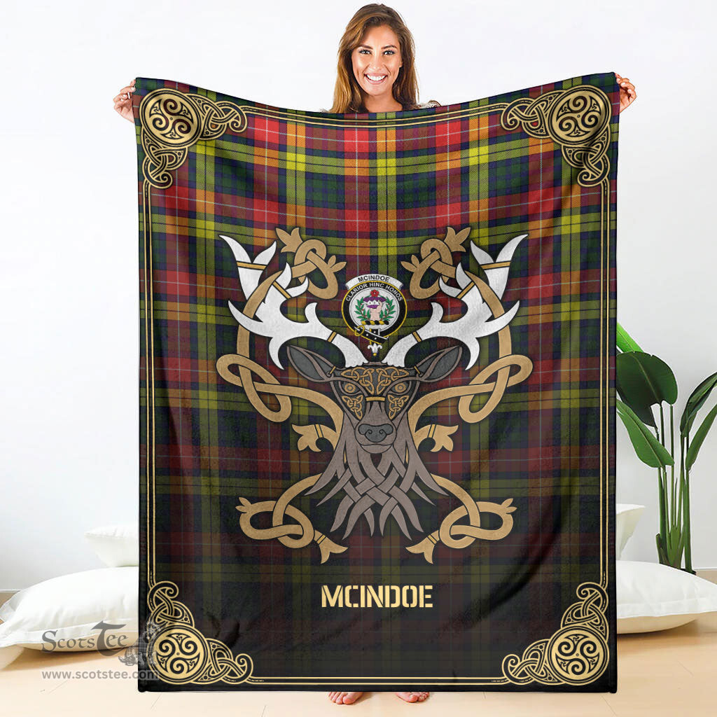 Scottish McIndoe Tartan Crest With Celtic Stag Premium Blanket - Tartan Plaid Blankets Scottish Plaid Tartan Plaid - ScotsTee - scotstee.com