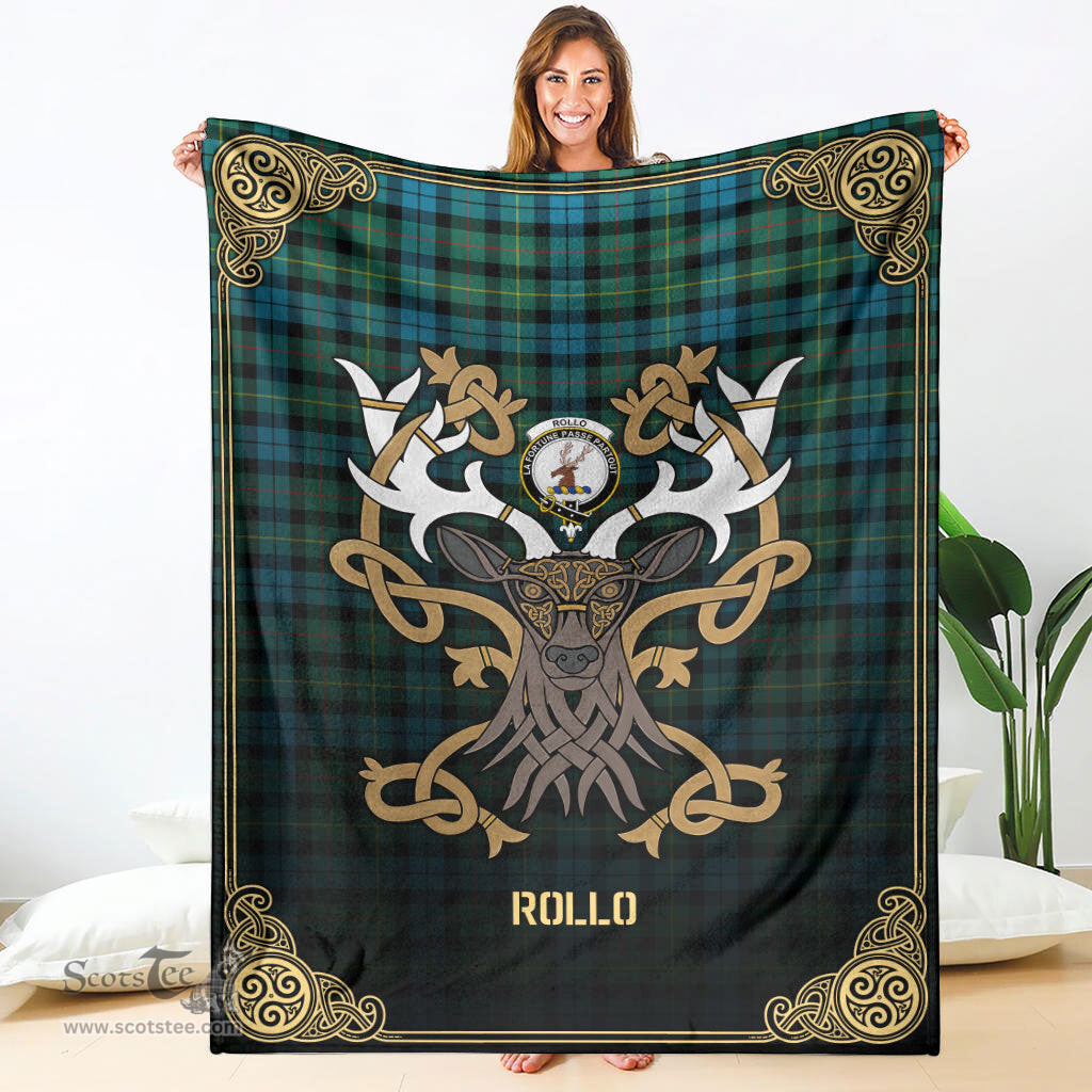 Scottish Rollo Ancient Tartan Crest With Celtic Stag Premium Blanket - Tartan Plaid Blankets Scottish Plaid Tartan Plaid - ScotsTee - scotstee.com
