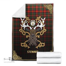 Scottish Stewart Royal Modern Tartan Crest With Celtic Stag Premium Blanket - Tartan Plaid Blankets Scottish Plaid Tartan Plaid - ScotsTee - scotstee.com