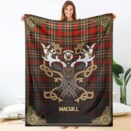 Scottish MacGill Modern Tartan Crest With Celtic Stag Premium Blanket - Tartan Plaid Blankets Scottish Plaid Tartan Plaid - ScotsTee - scotstee.com