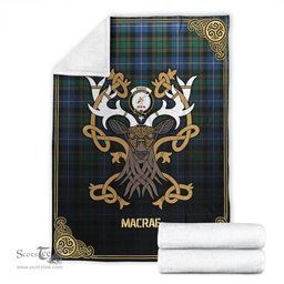 Scottish MacRae Hunting Ancient Tartan Crest With Celtic Stag Premium Blanket - Tartan Plaid Blankets Scottish Plaid Tartan Plaid - ScotsTee - scotstee.com