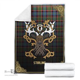 Scottish Stirling (of Keir) Tartan Crest With Celtic Stag Premium Blanket - Tartan Plaid Blankets Scottish Plaid Tartan Plaid - ScotsTee - scotstee.com