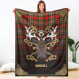 Scottish Makgill Tartan Crest With Celtic Stag Premium Blanket - Tartan Plaid Blankets Scottish Plaid Tartan Plaid - ScotsTee - scotstee.com