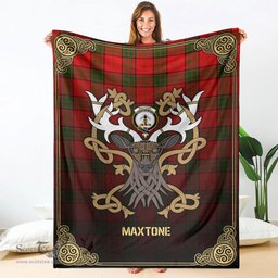 Scottish Maxtone Tartan Crest With Celtic Stag Premium Blanket - Tartan Plaid Blankets Scottish Plaid Tartan Plaid - ScotsTee - scotstee.com