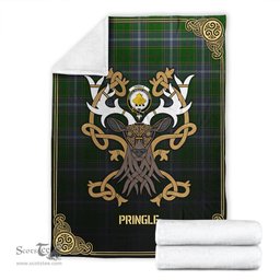 Scottish Pringle Tartan Crest With Celtic Stag Premium Blanket - Tartan Plaid Blankets Scottish Plaid Tartan Plaid - ScotsTee - scotstee.com