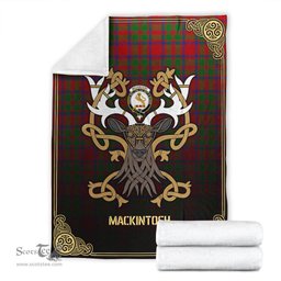 Scottish MacKintosh Modern Tartan Crest With Celtic Stag Premium Blanket - Tartan Plaid Blankets Scottish Plaid Tartan Plaid - ScotsTee - scotstee.com