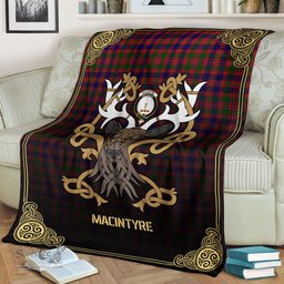 Scottish MacIntyre Modern Tartan Crest With Celtic Stag Premium Blanket - Tartan Plaid Blankets Scottish Plaid Tartan Plaid - ScotsTee - scotstee.com