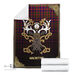 Scottish MacIntyre Modern Tartan Crest With Celtic Stag Premium Blanket - Tartan Plaid Blankets Scottish Plaid Tartan Plaid - ScotsTee - scotstee.com