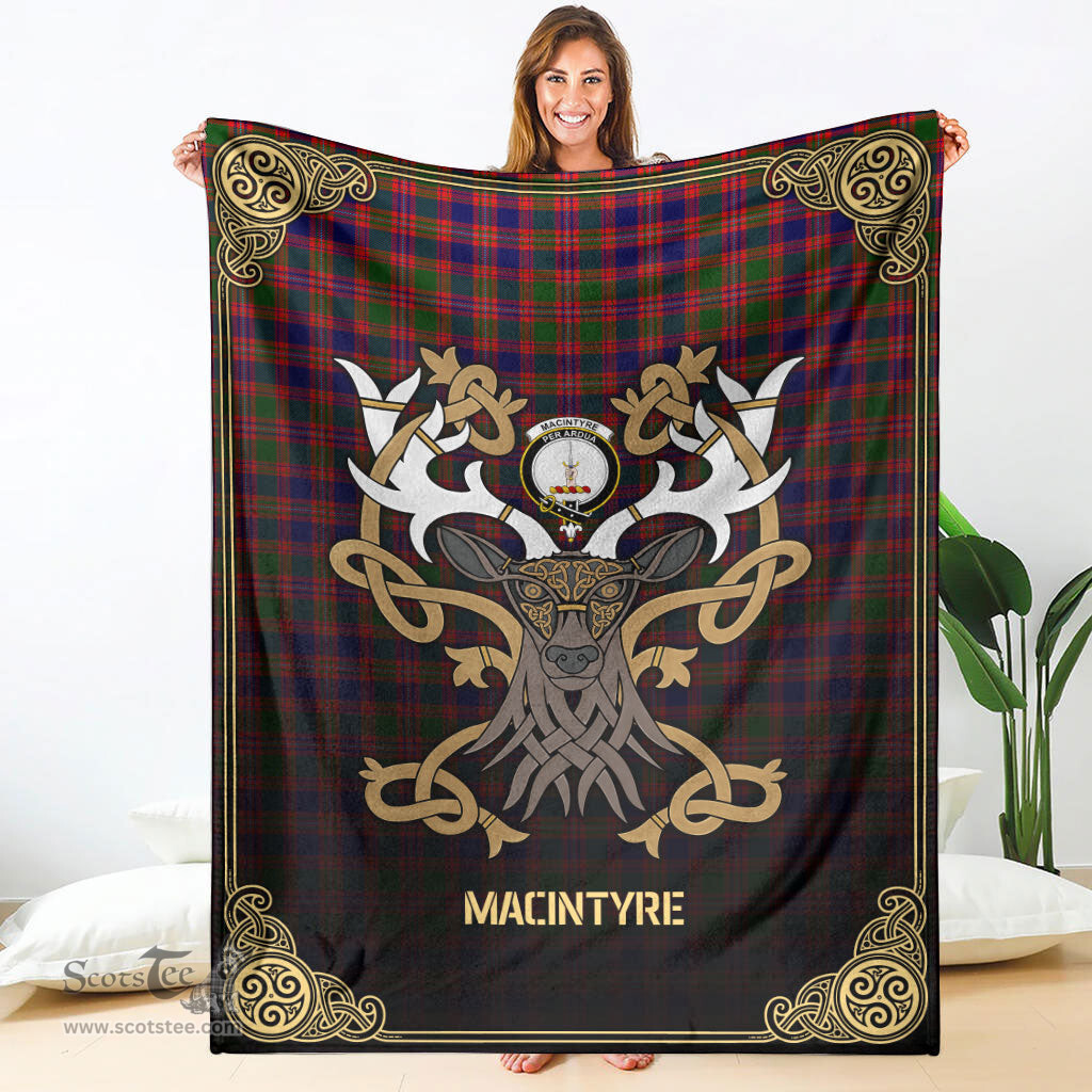 Scottish MacIntyre Modern Tartan Crest With Celtic Stag Premium Blanket - Tartan Plaid Blankets Scottish Plaid Tartan Plaid - ScotsTee - scotstee.com