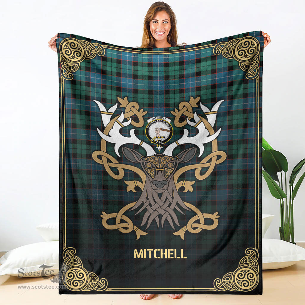 Scottish Mitchell Ancient Tartan Crest With Celtic Stag Premium Blanket - Tartan Plaid Blankets Scottish Plaid Tartan Plaid - ScotsTee - scotstee.com